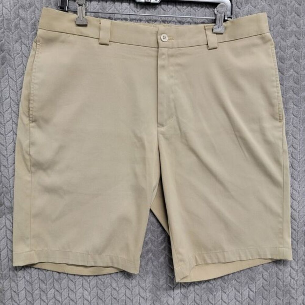 Slazenger Golf Shorts Mens Size 36 Flat Front Polyester Stretch Khaki Tan Active